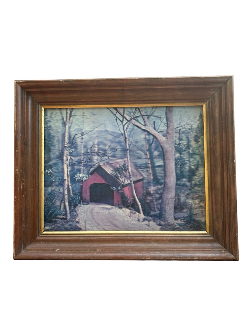Framed 3-D Rustic Covered Bridge Wall Art - Red & Brown
